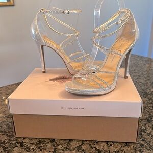 Jessica Simpson embellished silver strappy 4 inch heels NIB 7